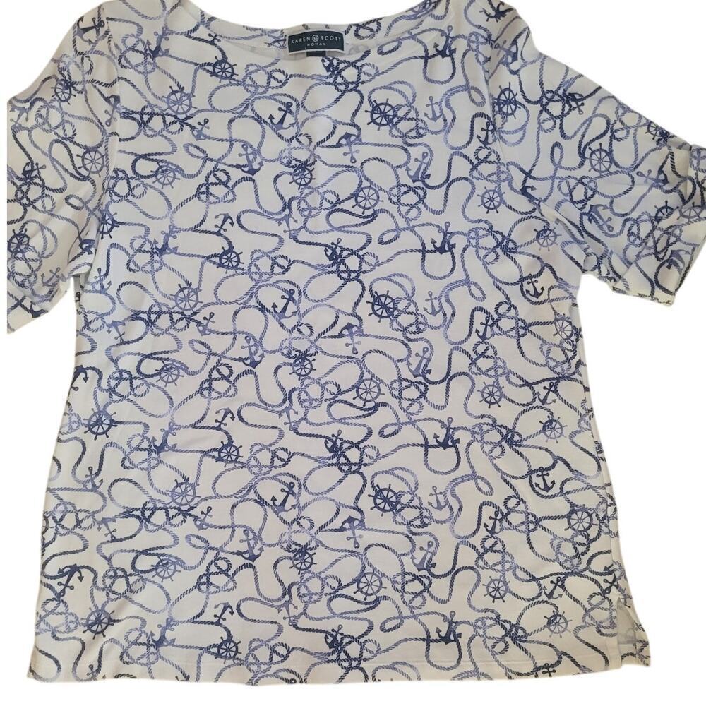 Karen Scott White Shirt Blue‎ Anchors/Helm Sz 1X